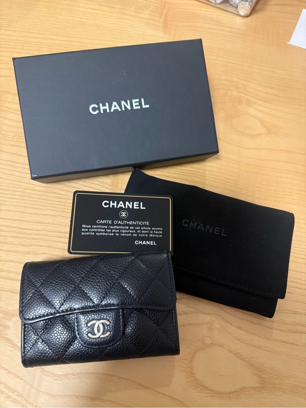 CHANEL CF Classic Flap Black Quilted Leather Wallet with CC Logo